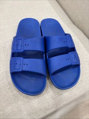 Freedom Moses Royal Blue Double-Buckle Slide Sandals
